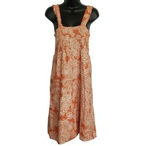 Sonoma Paisley Smocked Sundress‎ Casual Summer Dress Orange White S